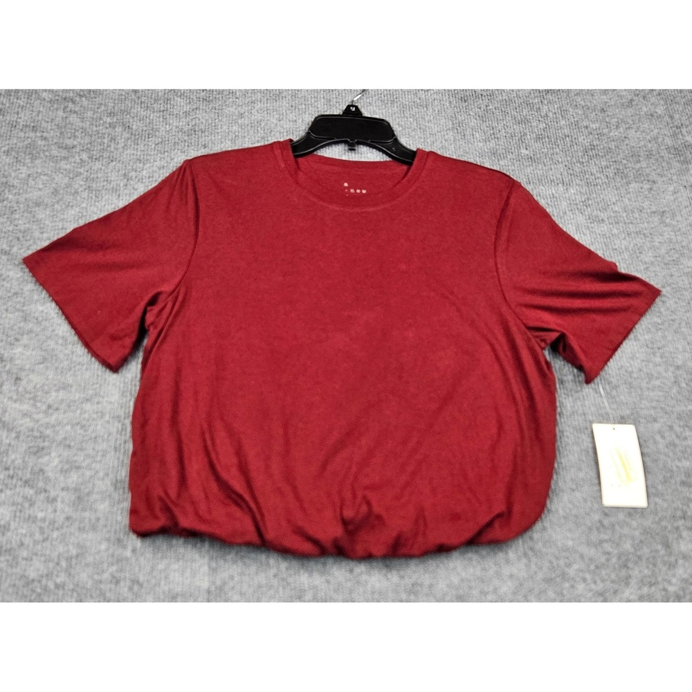 NWT A New Day Womens XS Burgundy Red Bubble Hem Short Sleeve Cotton T-Shirt